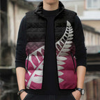 Pink Silver Fern Spirit Taniko Tukutuku Personalised Sleeveless Puffer Jacket - Aussie Hoodie