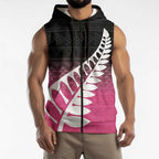 Pink Silver Fern Spirit Taniko Tukutuku Personalised Sleeveless Zip Hoodie LT9
