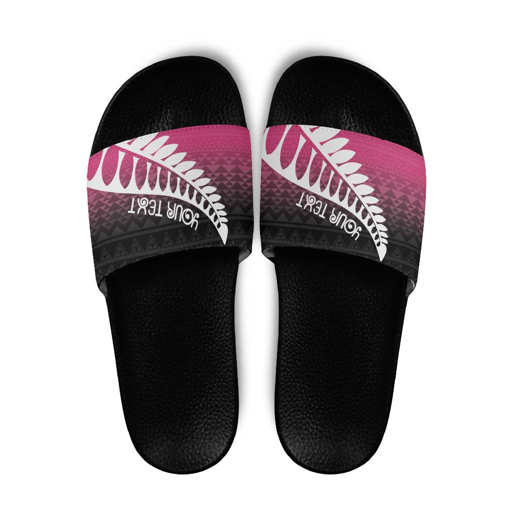 Pink Silver Fern Spirit Taniko Tukutuku Personalised Slide Sandals - Aussie Hoodie