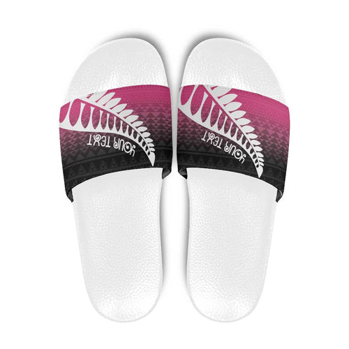 Pink Silver Fern Spirit Taniko Tukutuku Personalised Slide Sandals - Aussie Hoodie