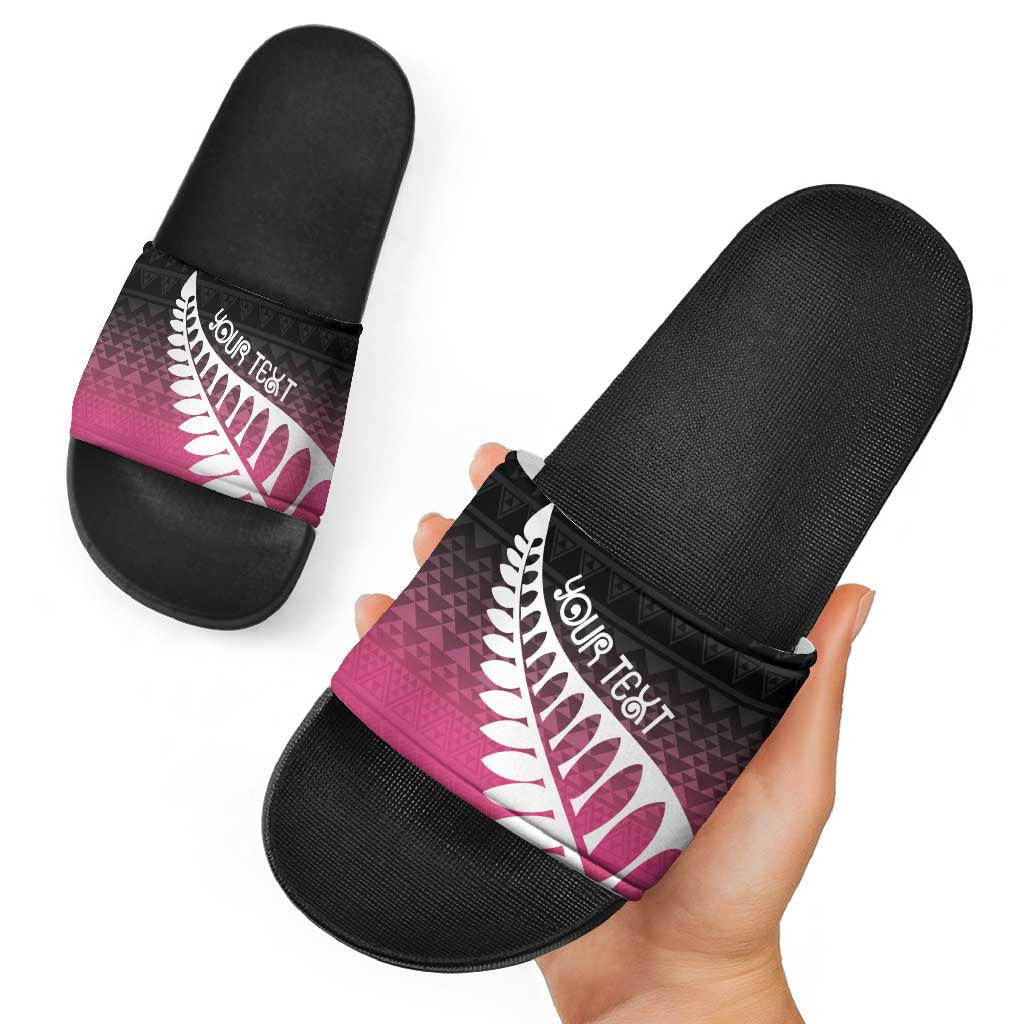 Pink Silver Fern Spirit Taniko Tukutuku Personalised Slide Sandals - Aussie Hoodie