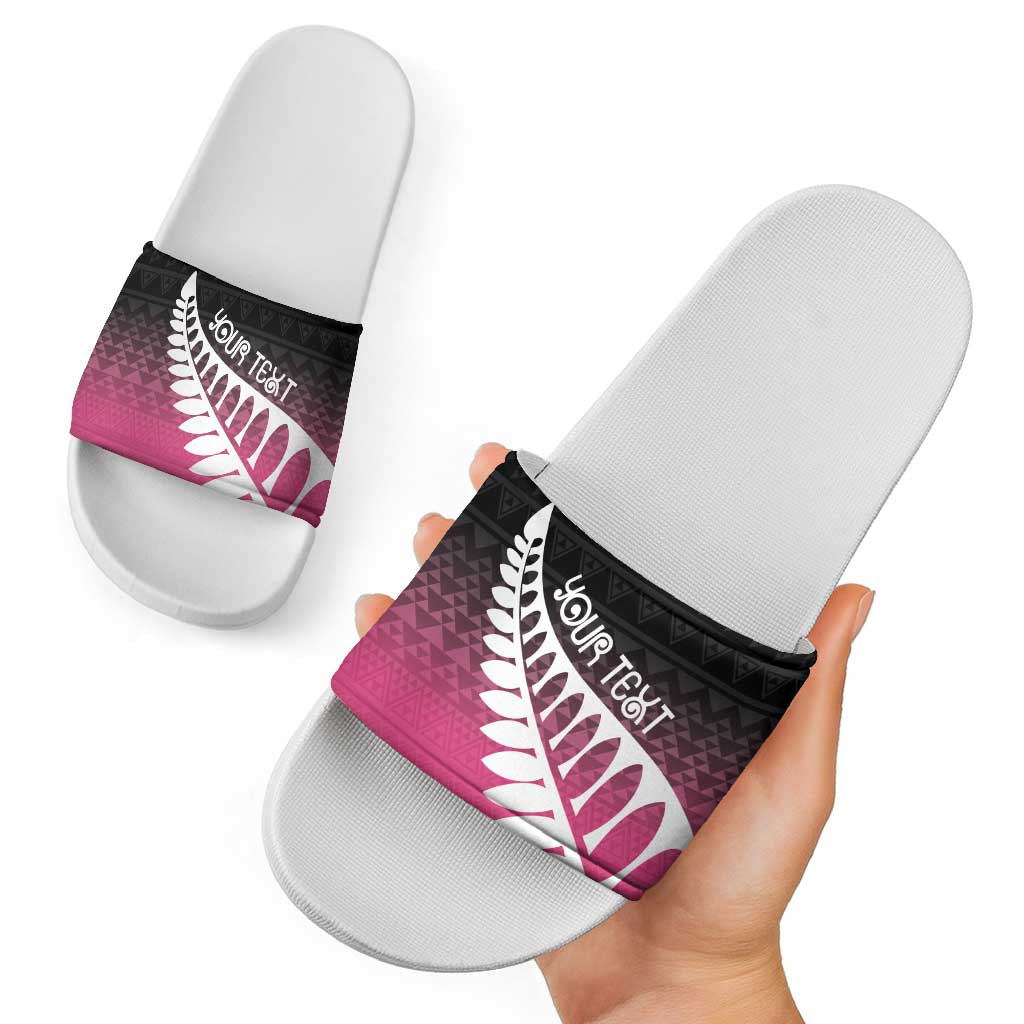 Pink Silver Fern Spirit Taniko Tukutuku Personalised Slide Sandals - Aussie Hoodie