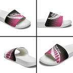 Pink Silver Fern Spirit Taniko Tukutuku Personalised Slide Sandals - Aussie Hoodie