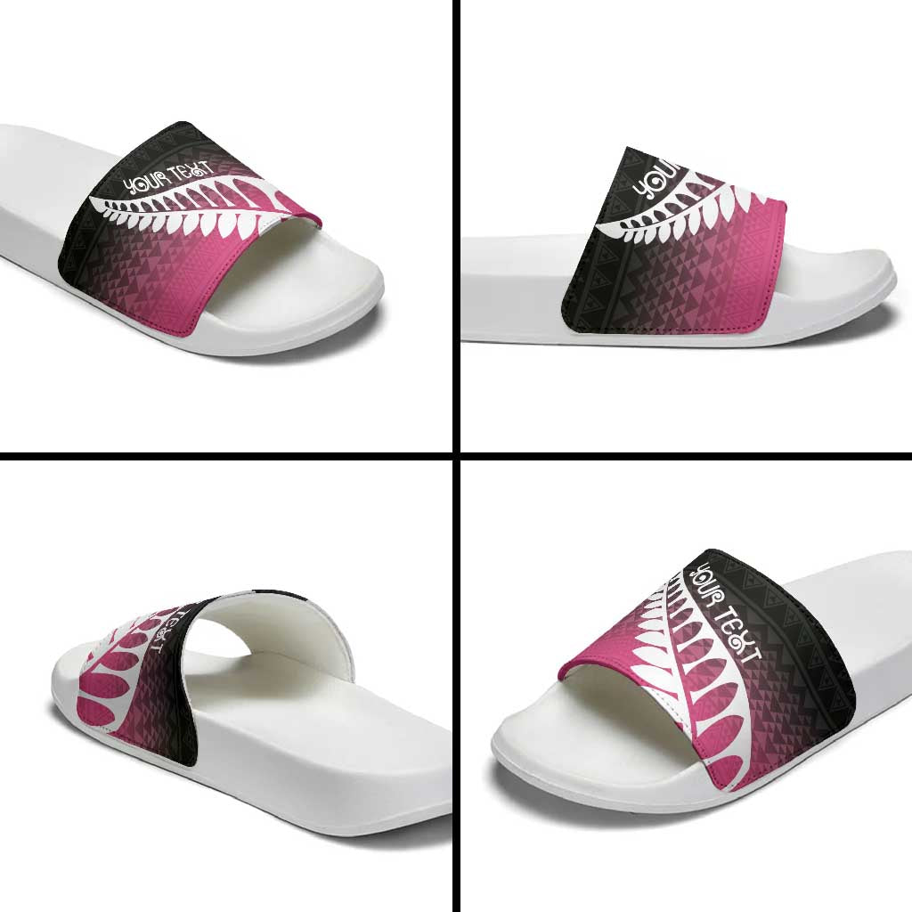 Pink Silver Fern Spirit Taniko Tukutuku Personalised Slide Sandals - Aussie Hoodie