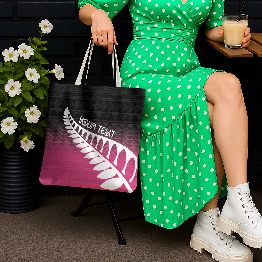 Pink Silver Fern Spirit Taniko Tukutuku Personalised Tote Bag - Aussie Hoodie