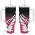 Pink Silver Fern Spirit Taniko Tukutuku Personalised Tumbler With Handle