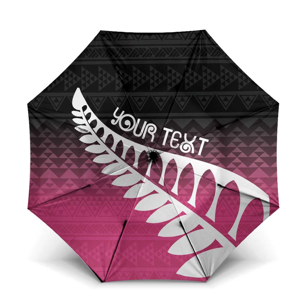 Pink Silver Fern Spirit Taniko Tukutuku Personalised Umbrella - Aussie Hoodie