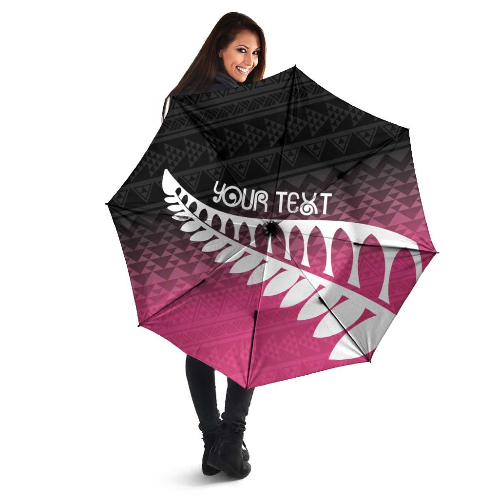 Pink Silver Fern Spirit Taniko Tukutuku Personalised Umbrella - Aussie Hoodie