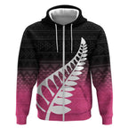 Pink Silver Fern Spirit Taniko Tukutuku Personalised Zip Hoodie