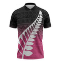 Pink Silver Fern Spirit Taniko Tukutuku Personalised Zipper Polo Shirt - Aussie Hoodie