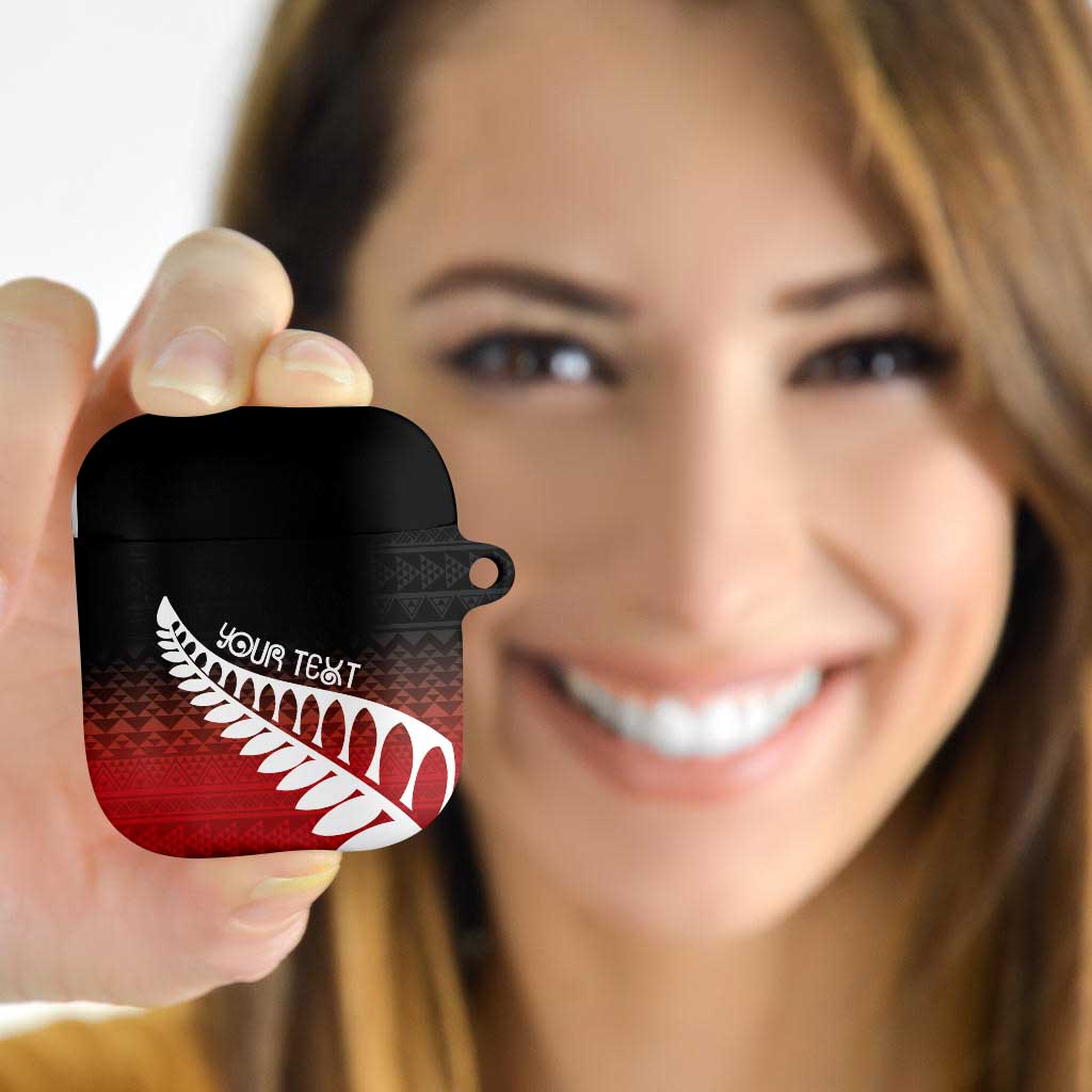 Red Silver Fern Spirit Taniko Tukutuku Personalised AirPods Case - Aussie Hoodie