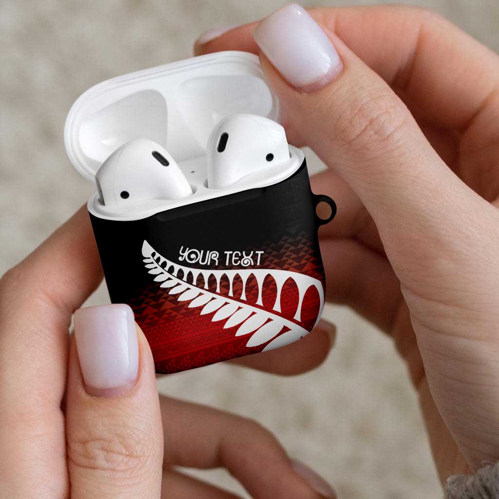 Red Silver Fern Spirit Taniko Tukutuku Personalised AirPods Case - Aussie Hoodie
