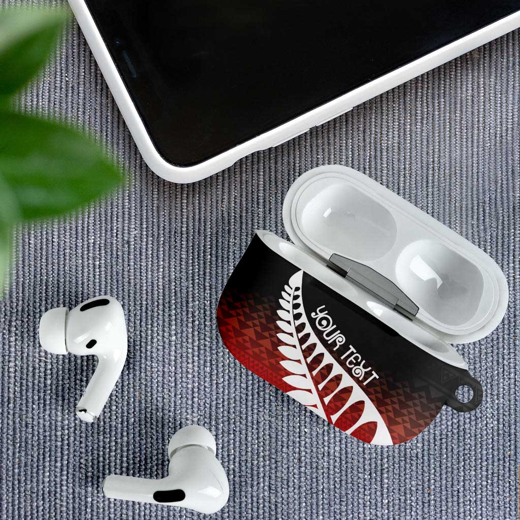 Red Silver Fern Spirit Taniko Tukutuku Personalised AirPods Case - Aussie Hoodie