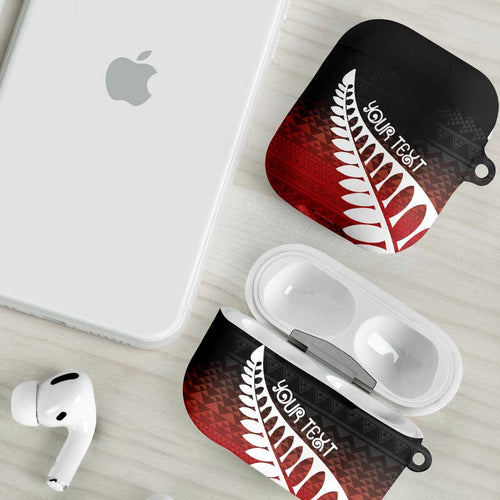 Red Silver Fern Spirit Taniko Tukutuku Personalised AirPods Case - Aussie Hoodie