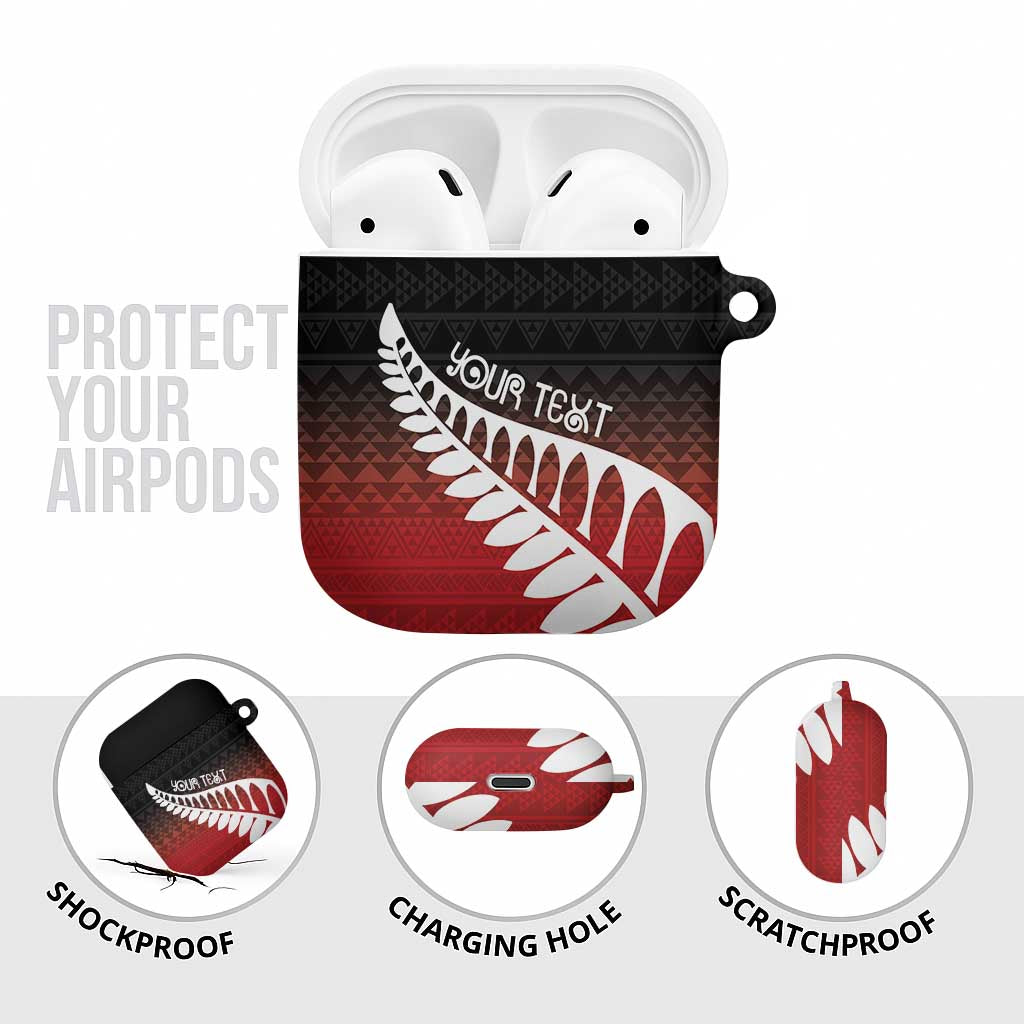 Red Silver Fern Spirit Taniko Tukutuku Personalised AirPods Case - Aussie Hoodie