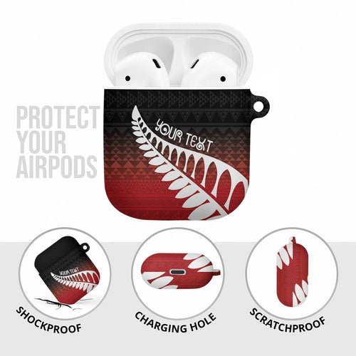 Red Silver Fern Spirit Taniko Tukutuku Personalised AirPods Case - Aussie Hoodie