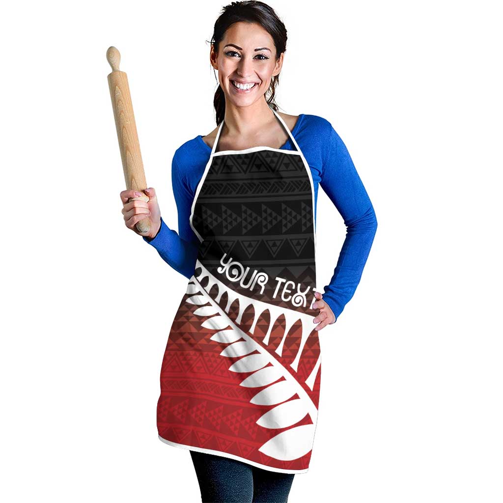 Red Silver Fern Spirit Taniko Tukutuku Personalised Apron - Aussie Hoodie