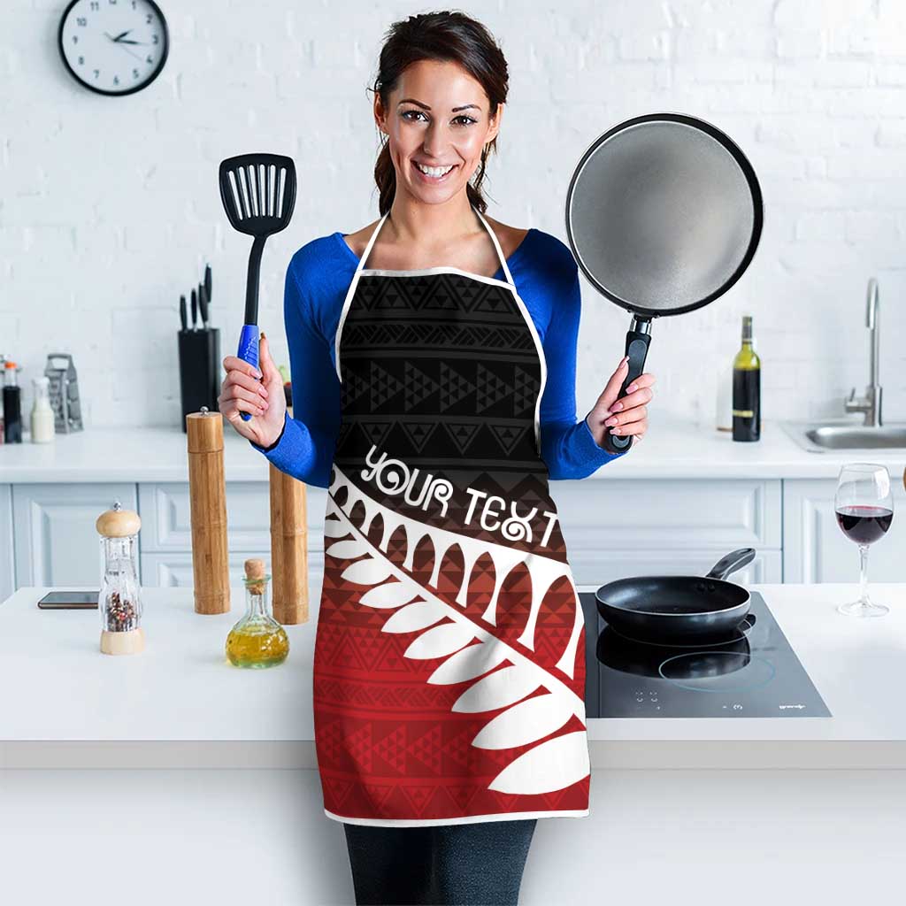 Red Silver Fern Spirit Taniko Tukutuku Personalised Apron - Aussie Hoodie
