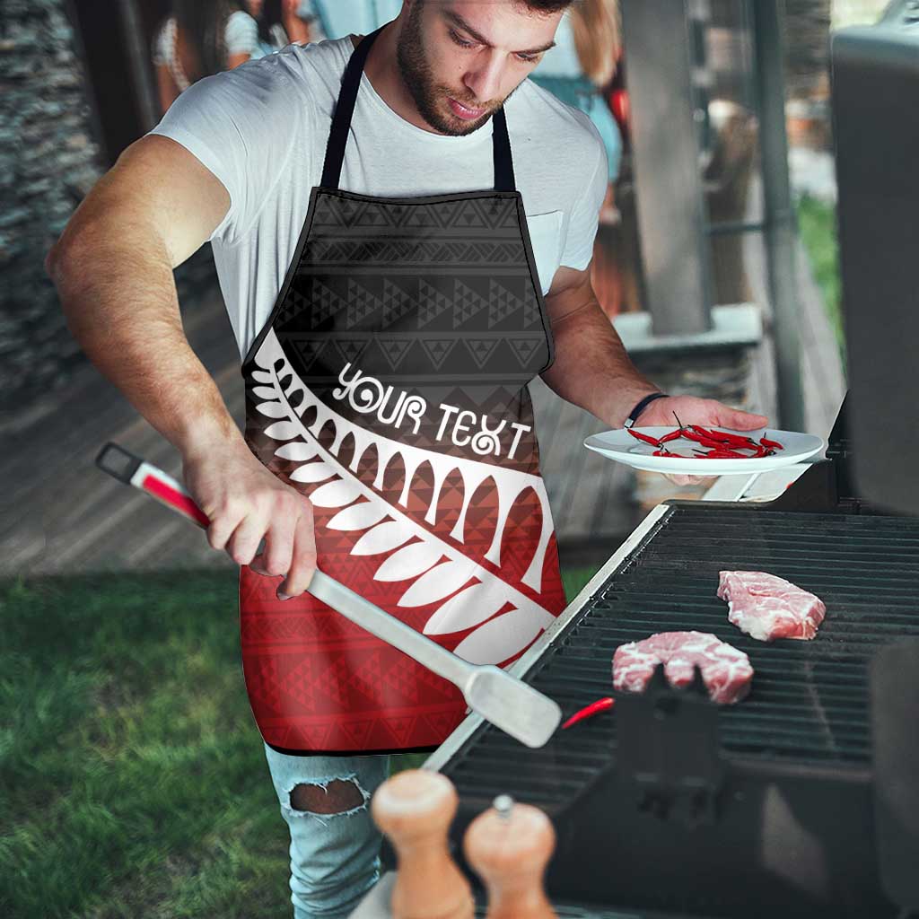 Red Silver Fern Spirit Taniko Tukutuku Personalised Apron - Aussie Hoodie