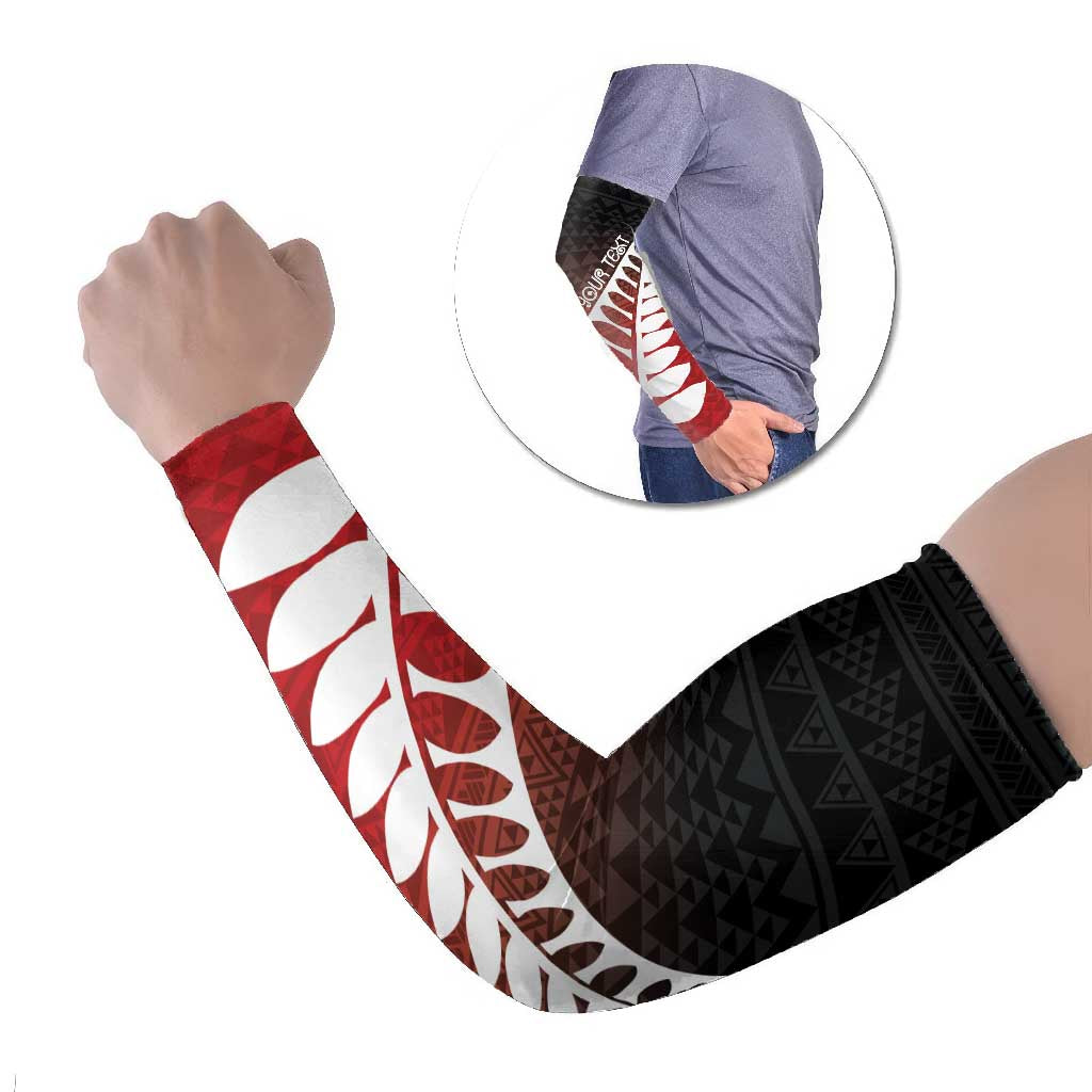 Red Silver Fern Spirit Taniko Tukutuku Personalised Arm Sleeves - Aussie Hoodie