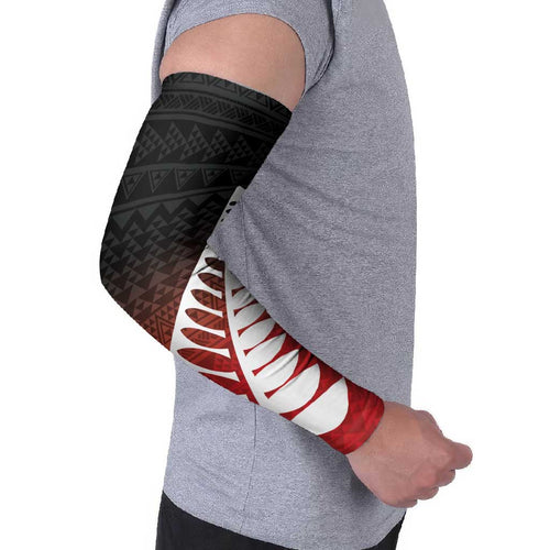 Red Silver Fern Spirit Taniko Tukutuku Personalised Arm Sleeves - Aussie Hoodie