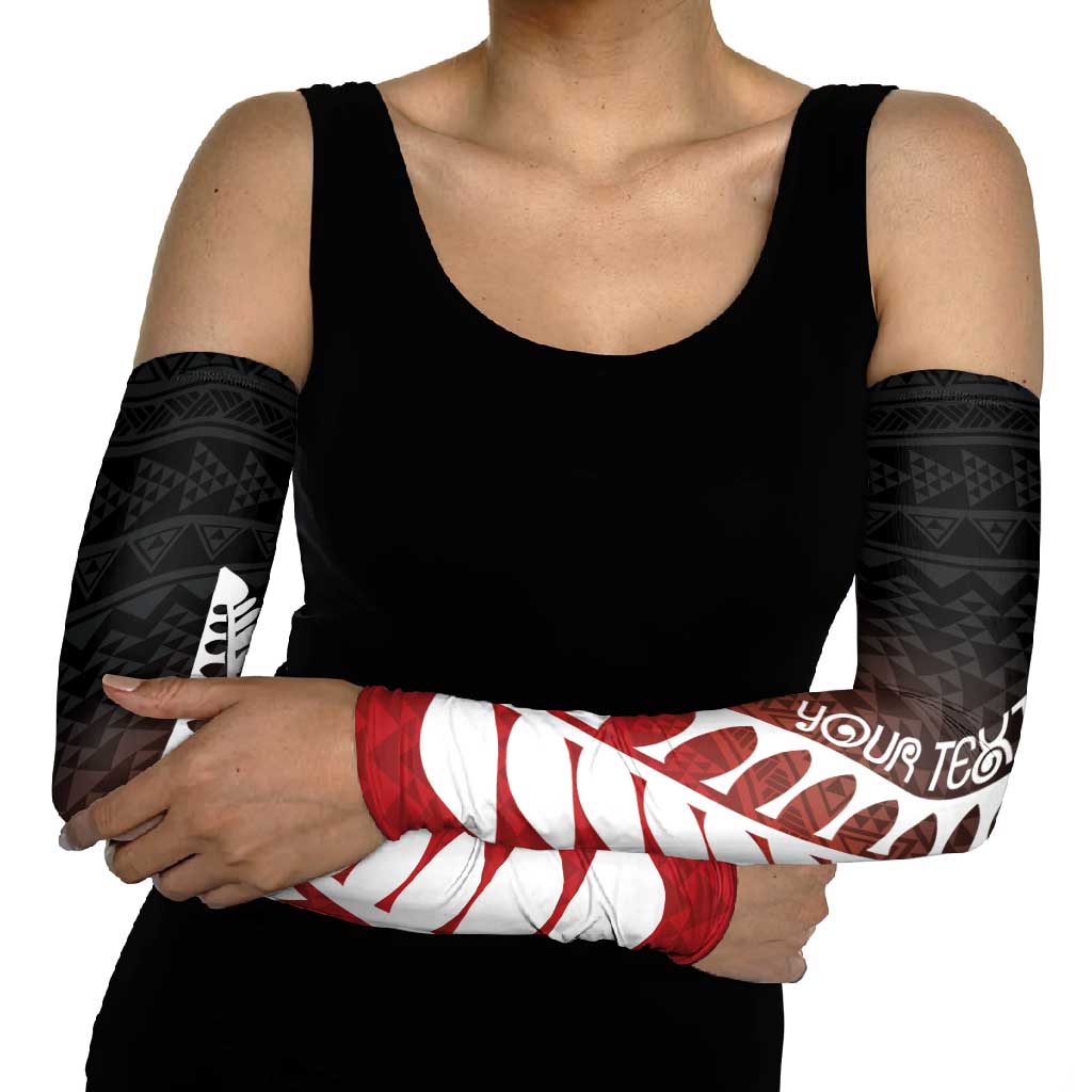 Red Silver Fern Spirit Taniko Tukutuku Personalised Arm Sleeves - Aussie Hoodie