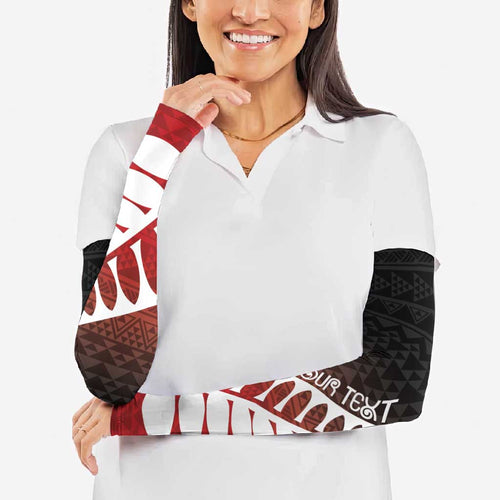 Red Silver Fern Spirit Taniko Tukutuku Personalised Arm Sleeves - Aussie Hoodie
