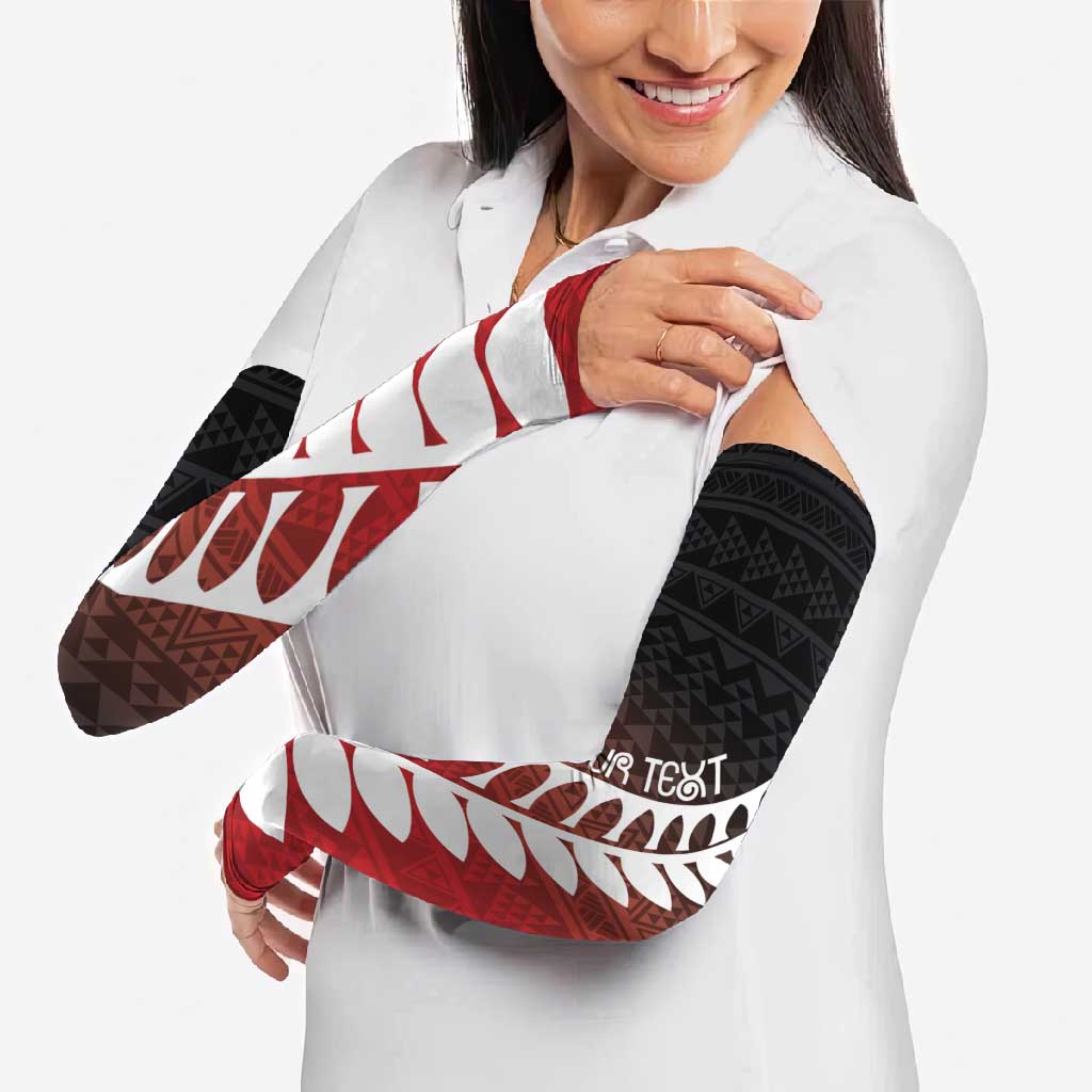 Red Silver Fern Spirit Taniko Tukutuku Personalised Arm Sleeves - Aussie Hoodie