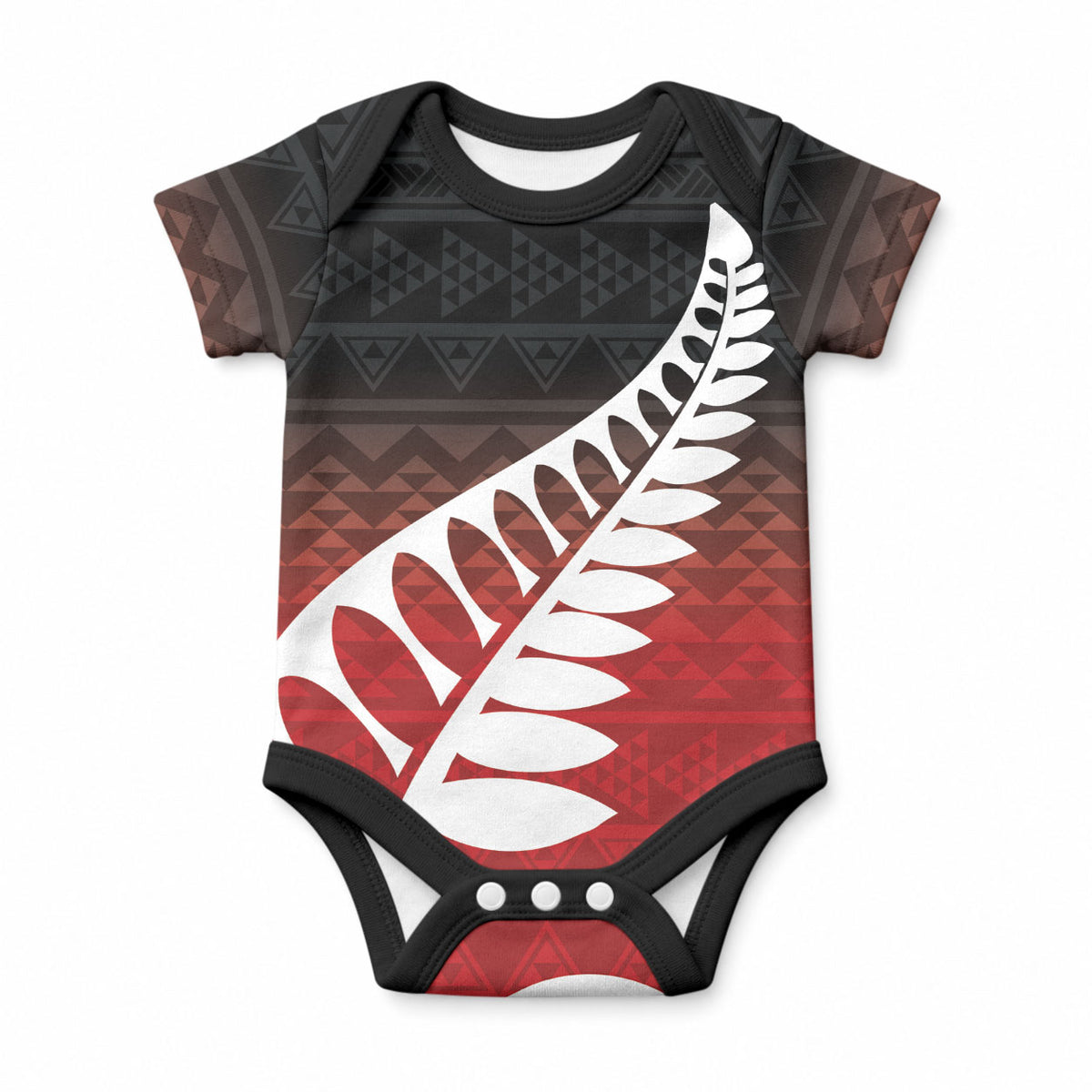 Red Silver Fern Spirit Taniko Tukutuku Personalised Baby Onesie