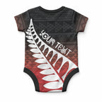 Red Silver Fern Spirit Taniko Tukutuku Personalised Baby Onesie