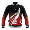 Red Silver Fern Spirit Taniko Tukutuku Personalised Baseball Jacket