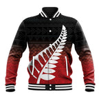 Red Silver Fern Spirit Taniko Tukutuku Personalised Baseball Jacket
