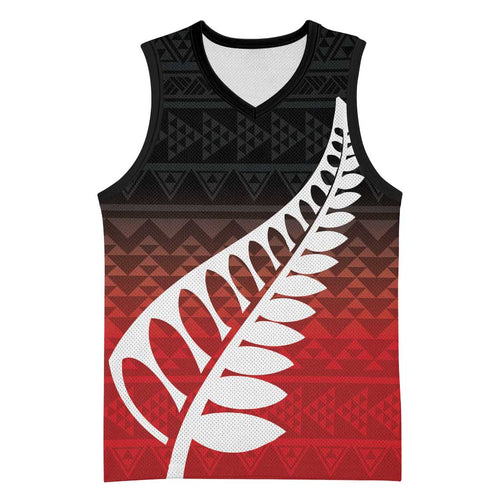 Red Silver Fern Spirit Taniko Tukutuku Personalised Basketball Jersey - Aussie Hoodie