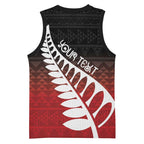 Red Silver Fern Spirit Taniko Tukutuku Personalised Basketball Jersey - Aussie Hoodie