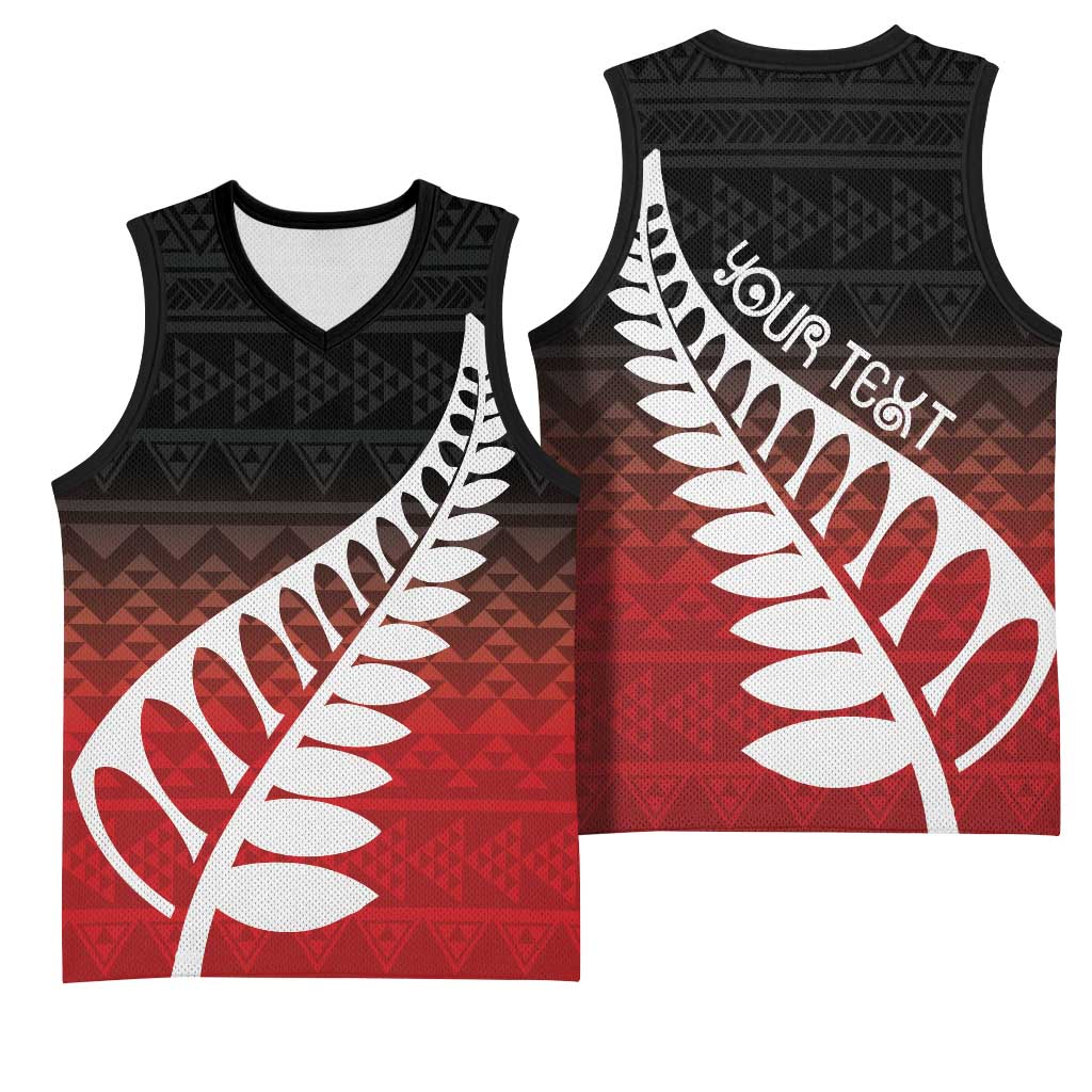 Red Silver Fern Spirit Taniko Tukutuku Personalised Basketball Jersey - Aussie Hoodie