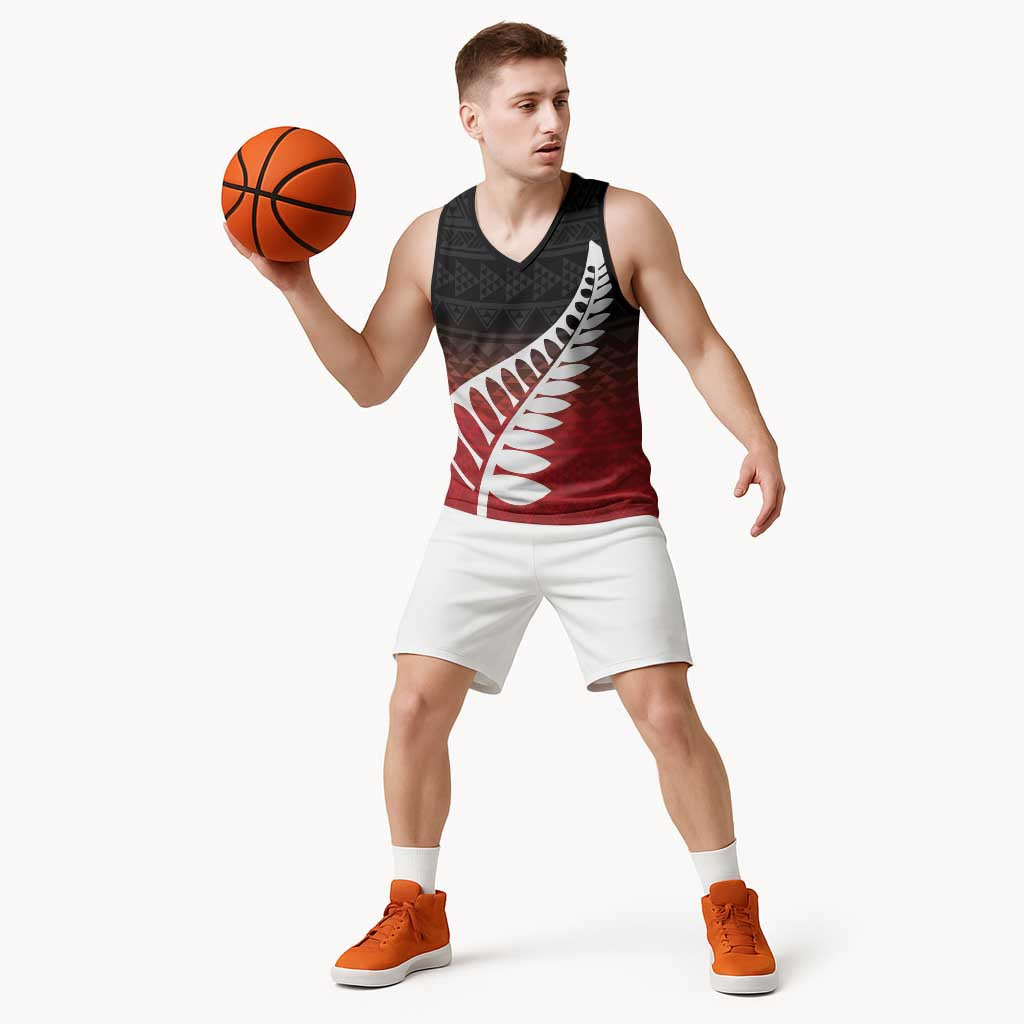 Red Silver Fern Spirit Taniko Tukutuku Personalised Basketball Jersey - Aussie Hoodie