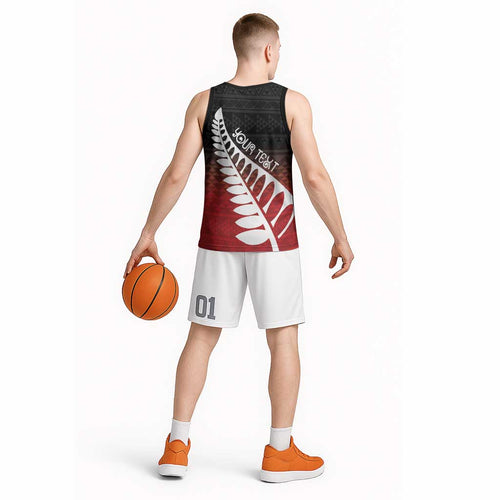 Red Silver Fern Spirit Taniko Tukutuku Personalised Basketball Jersey - Aussie Hoodie