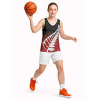 Red Silver Fern Spirit Taniko Tukutuku Personalised Basketball Jersey - Aussie Hoodie