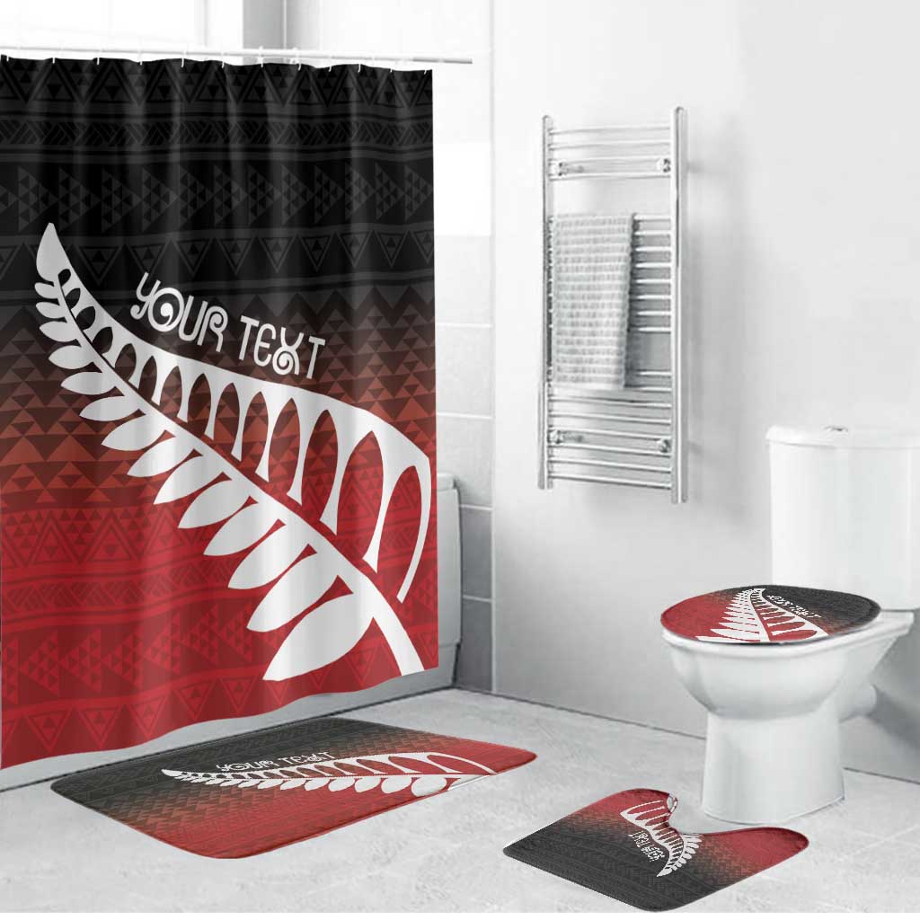 Red Silver Fern Spirit Taniko Tukutuku Personalised Bathroom Set - Aussie Hoodie
