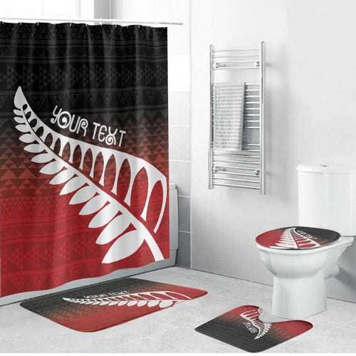 Red Silver Fern Spirit Taniko Tukutuku Personalised Bathroom Set - Aussie Hoodie