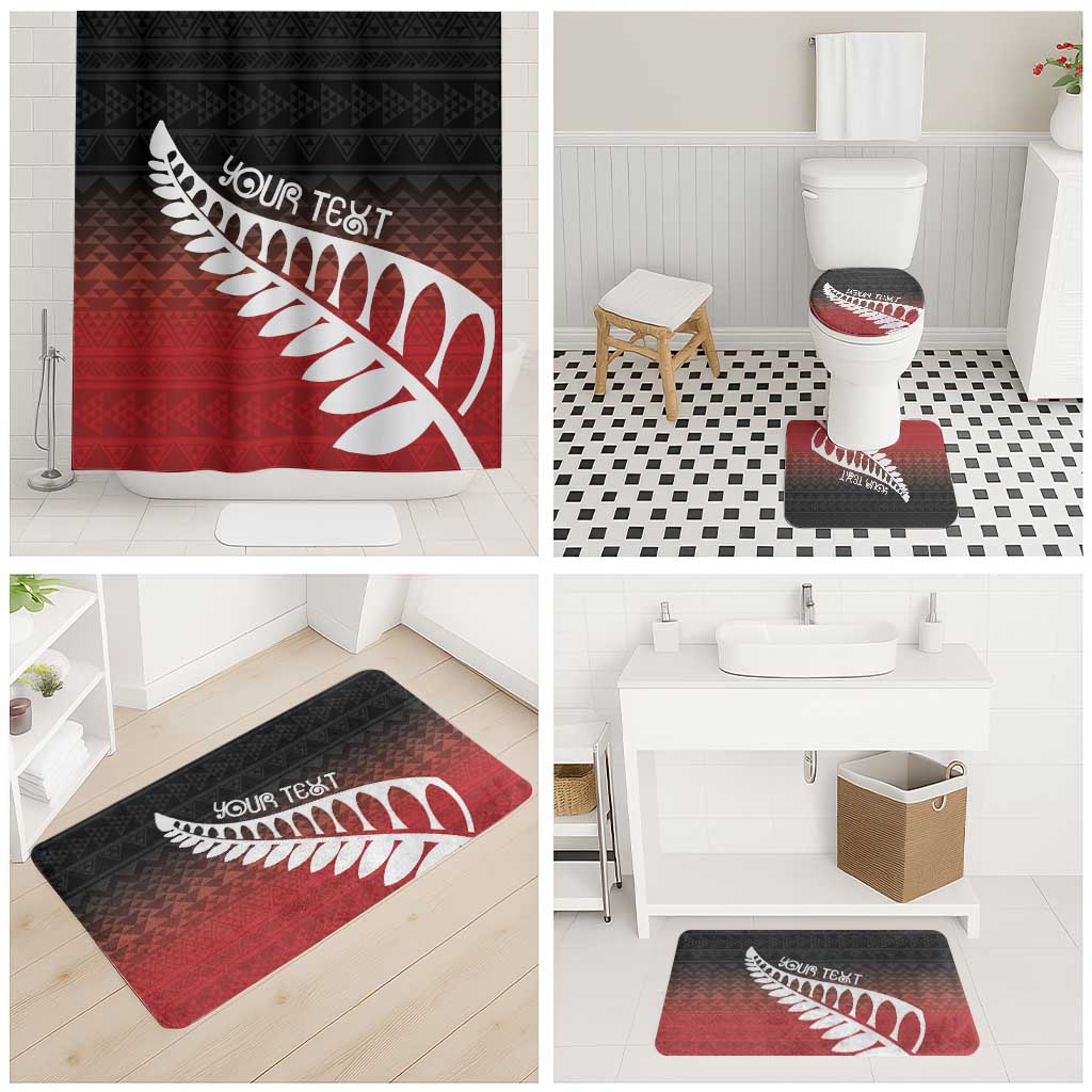 Red Silver Fern Spirit Taniko Tukutuku Personalised Bathroom Set - Aussie Hoodie
