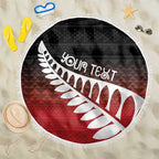 Red Silver Fern Spirit Taniko Tukutuku Personalised Beach Blanket