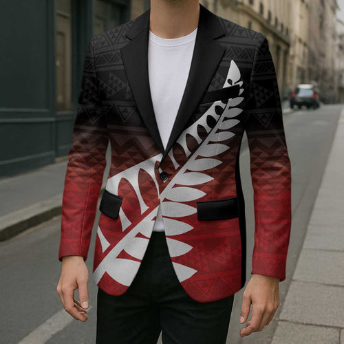 Red Silver Fern Spirit Taniko Tukutuku Personalised Blazer - Aussie Hoodie