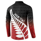 Red Silver Fern Spirit Taniko Tukutuku Personalised Button Sweatshirt