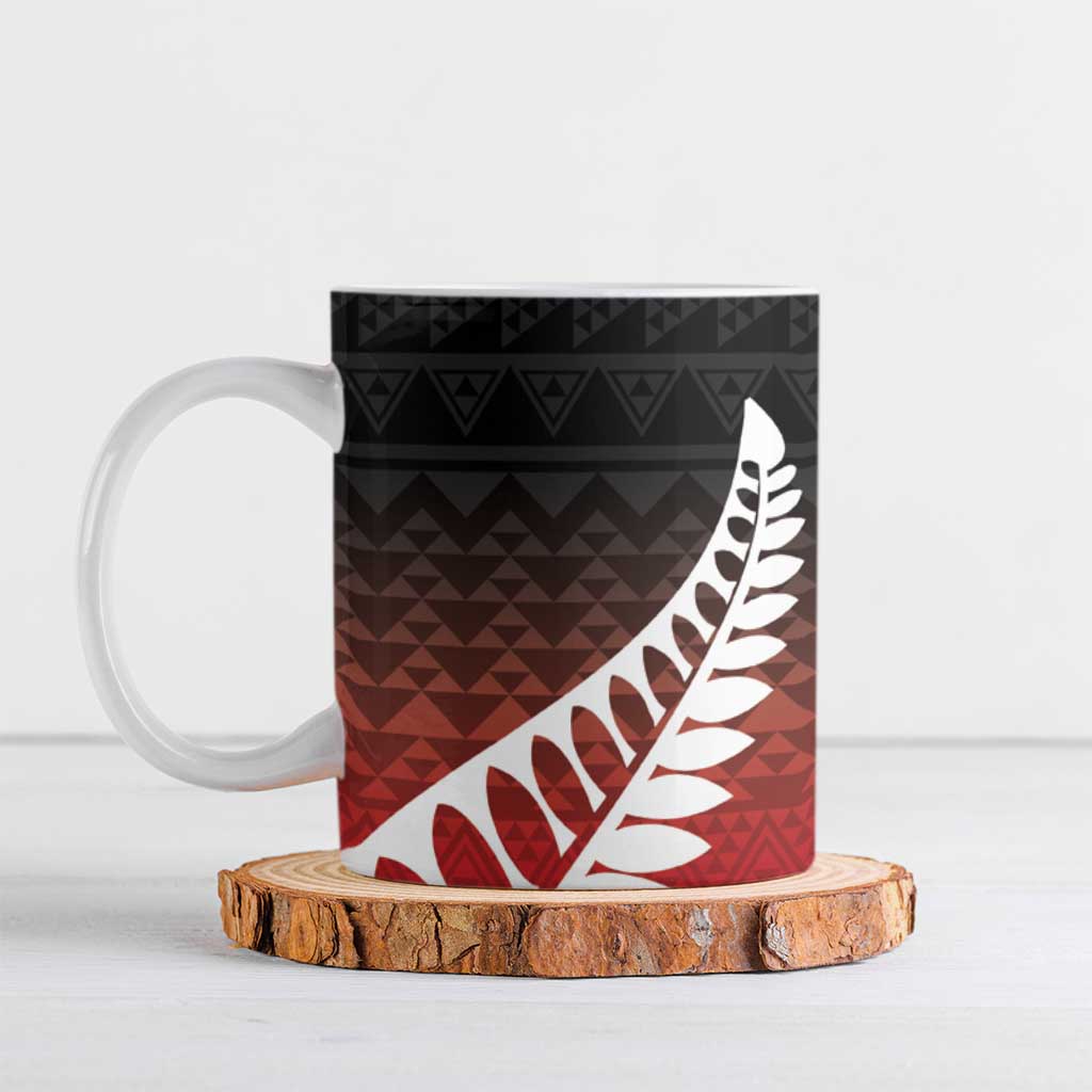 Red Silver Fern Spirit Taniko Tukutuku Personalised Ceramic Mug - Aussie Hoodie