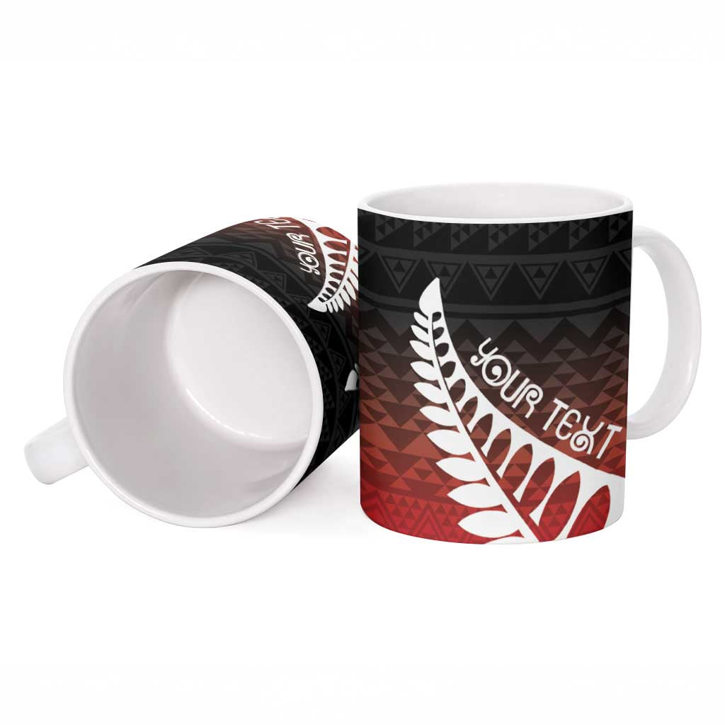 Red Silver Fern Spirit Taniko Tukutuku Personalised Ceramic Mug - Aussie Hoodie