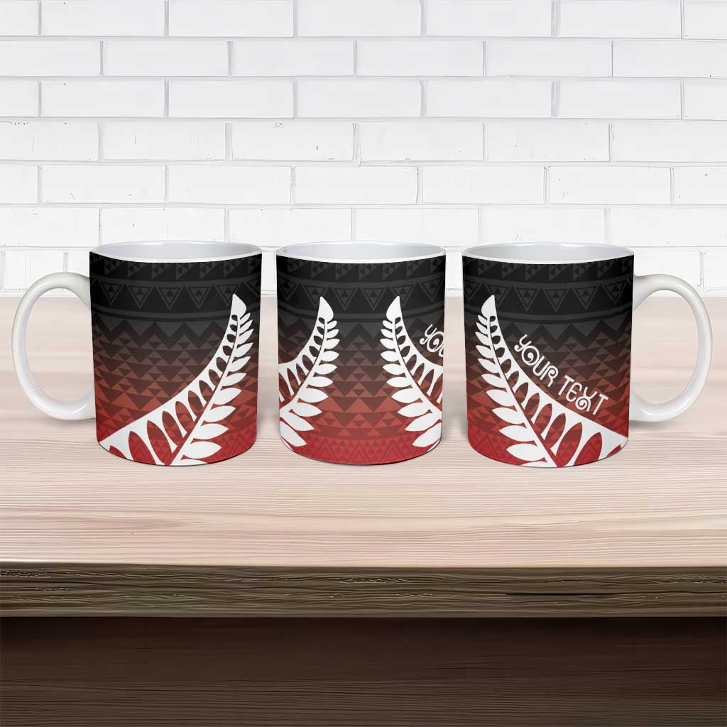 Red Silver Fern Spirit Taniko Tukutuku Personalised Ceramic Mug - Aussie Hoodie
