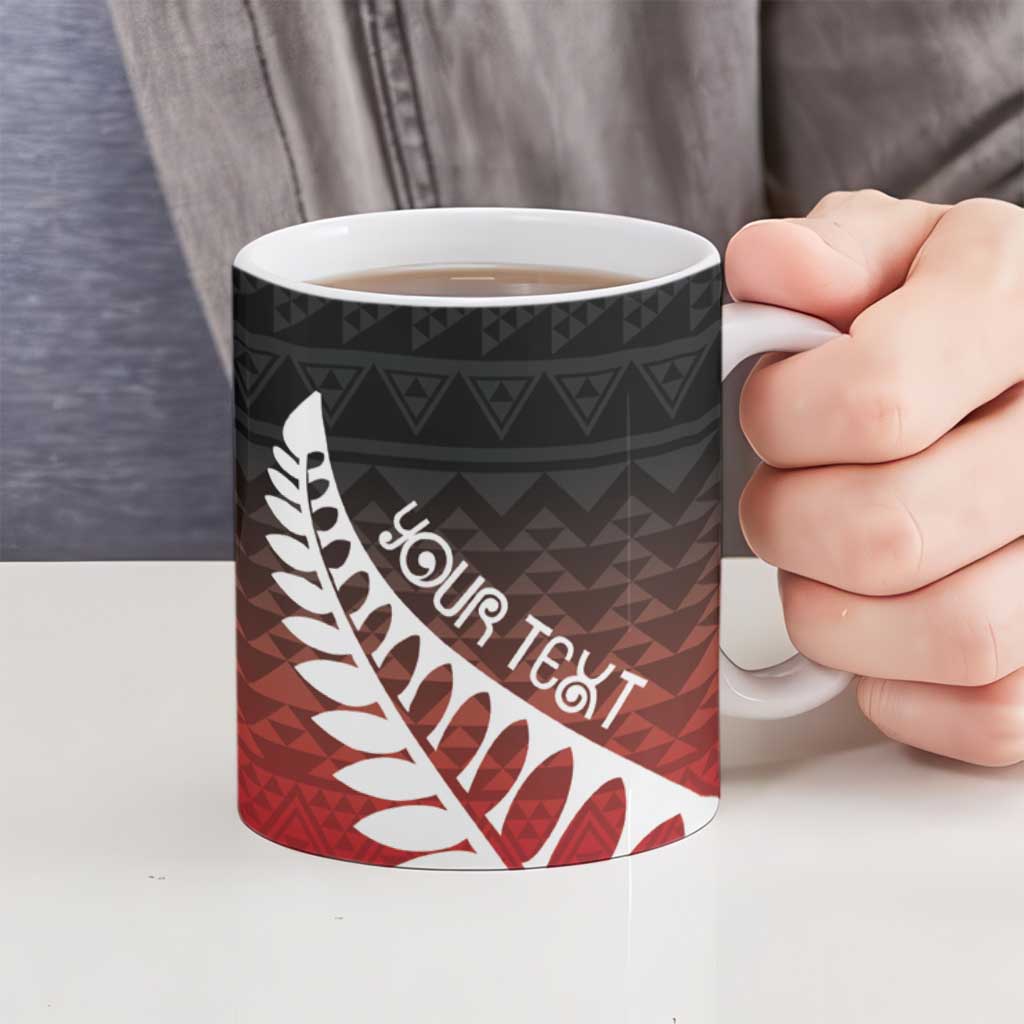 Red Silver Fern Spirit Taniko Tukutuku Personalised Ceramic Mug - Aussie Hoodie