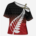 Red Silver Fern Spirit Taniko Tukutuku Personalised Cross Shoulder Shirt - Aussie Hoodie