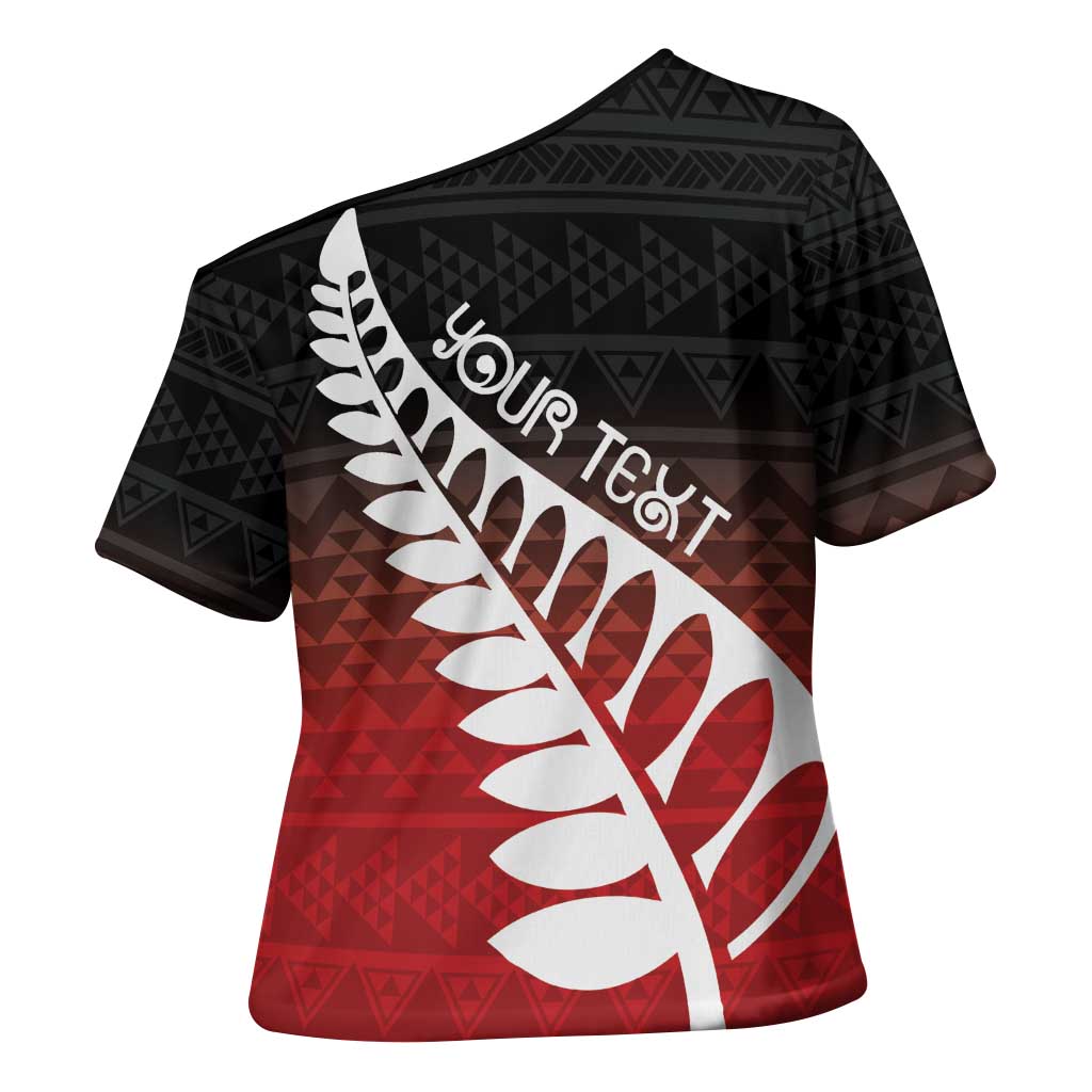 Red Silver Fern Spirit Taniko Tukutuku Personalised Cross Shoulder Shirt - Aussie Hoodie